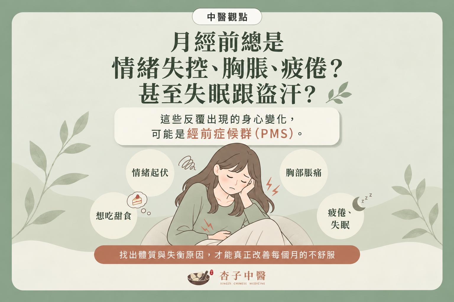 經前症候群PMS怎麼改善?月經前情緒失控、胸脹、失眠與盜汗,中醫解析5種體質與治療方式